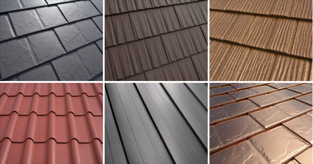 Six Interlock roofing options: Slate, Cedar Shingle, Cedar Shake, Tile, Standing Seam, and Interlock Solid Copper