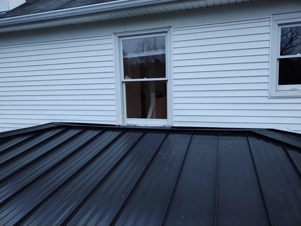 Detail of the completed standing seam metal roof in Oxford, North Carolina